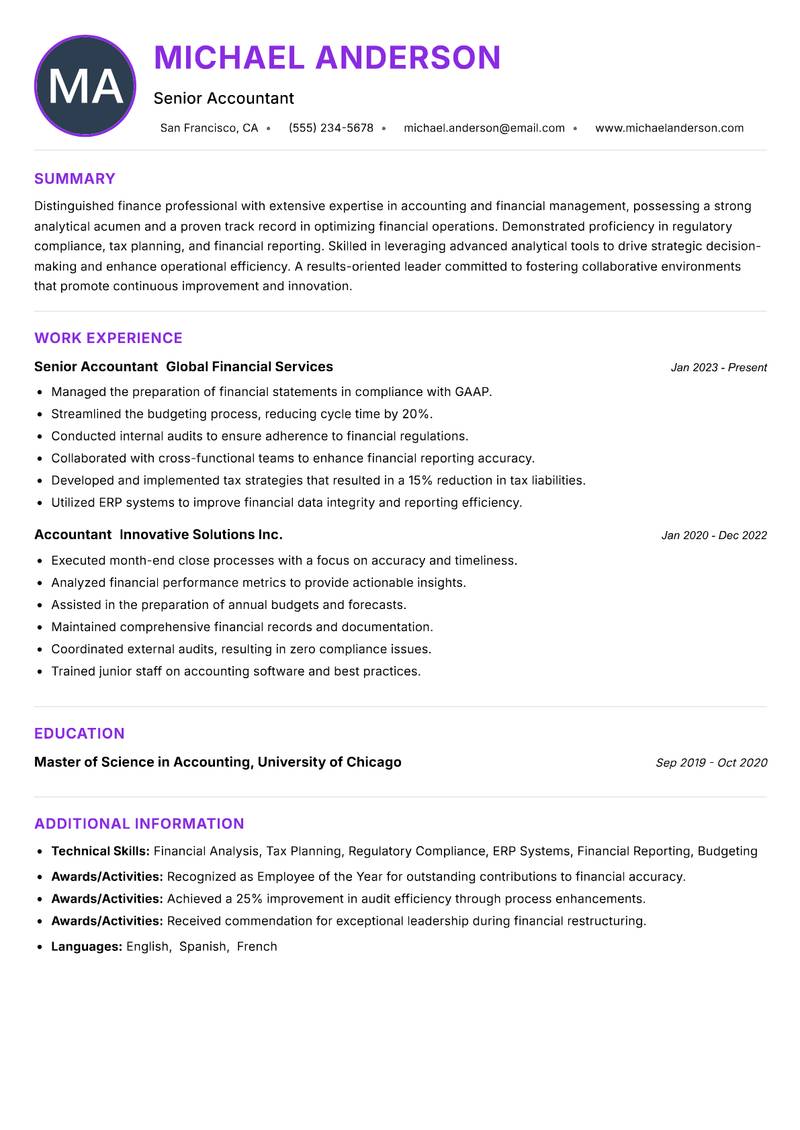 Accountant resume example