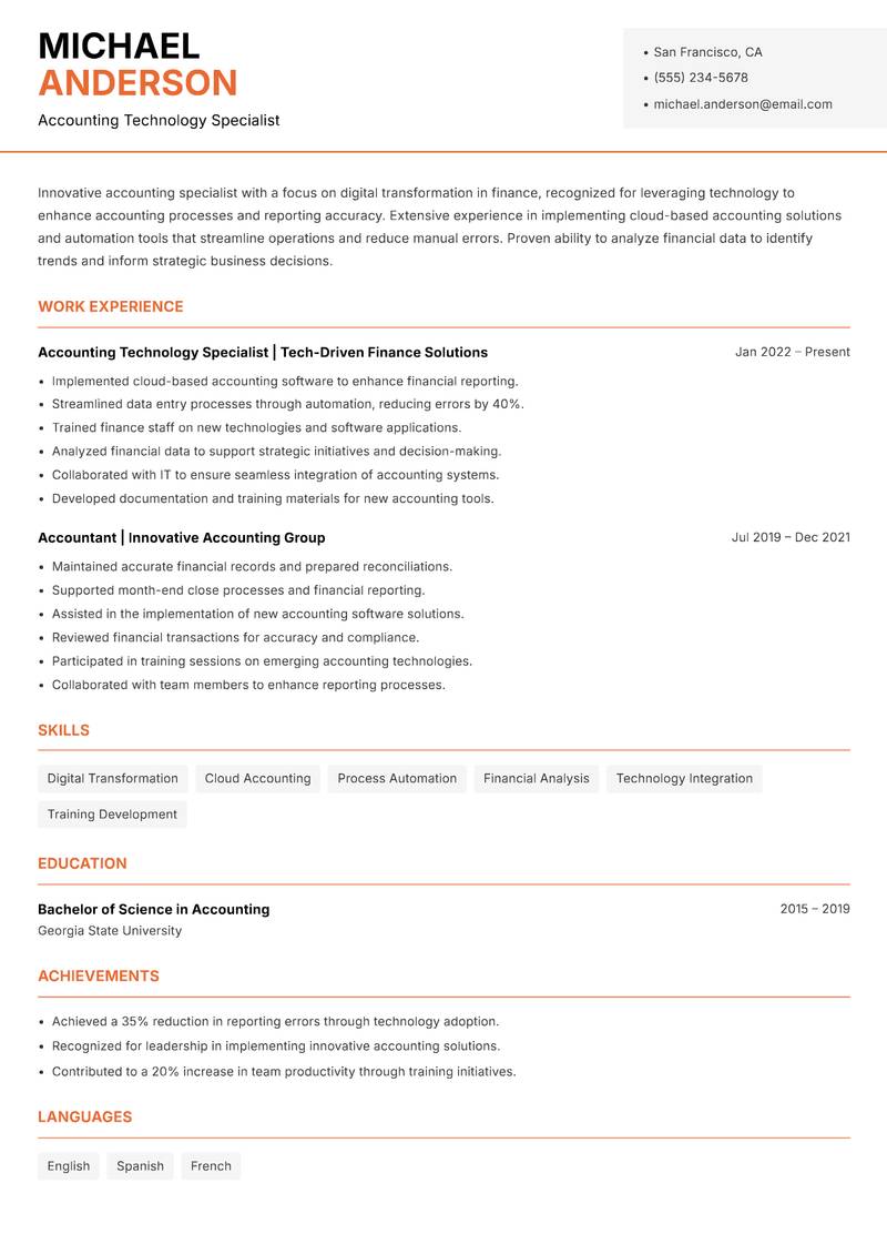 Accountant resume sample — Accounting Technology Specialist focus