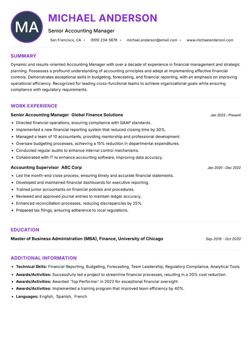 Accounting Manager resume example