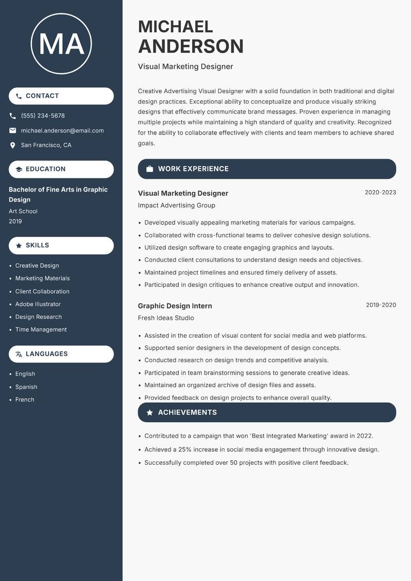 Advertising Visual Designer resume sample — Visual Marketing Designer focus