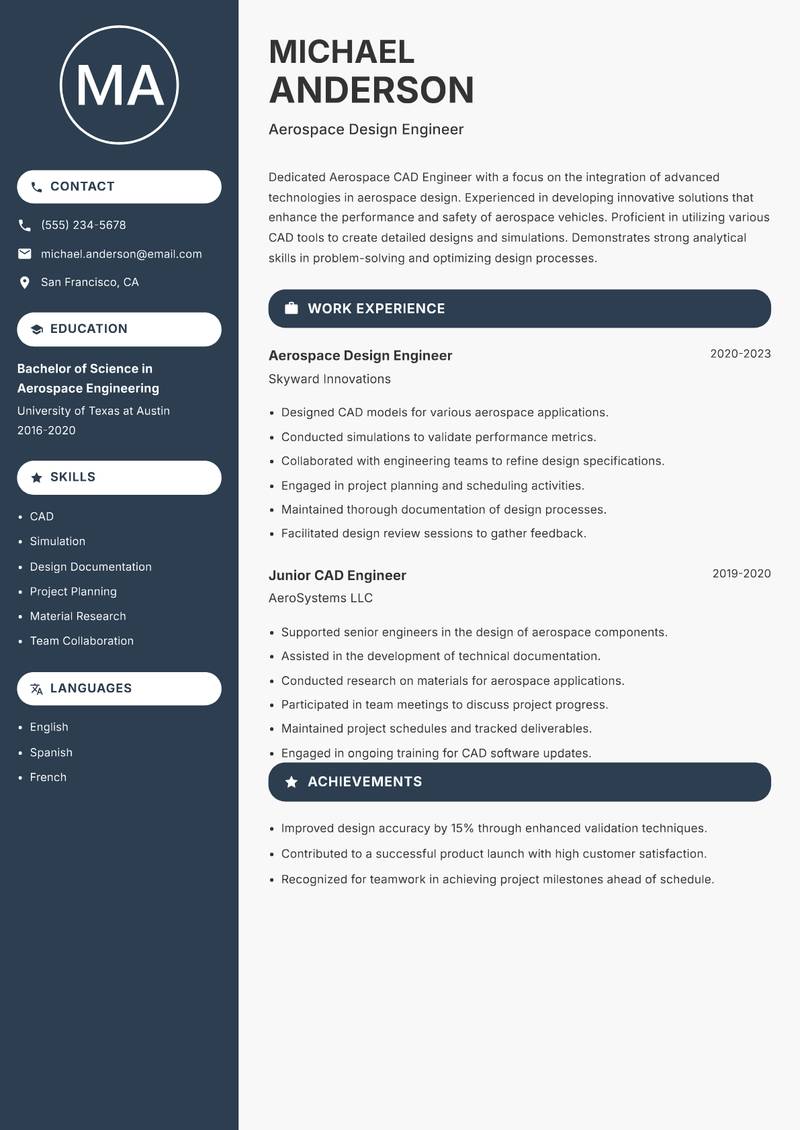 Aerospace CAD Engineer resume sample — Aerospace Design Engineer focus