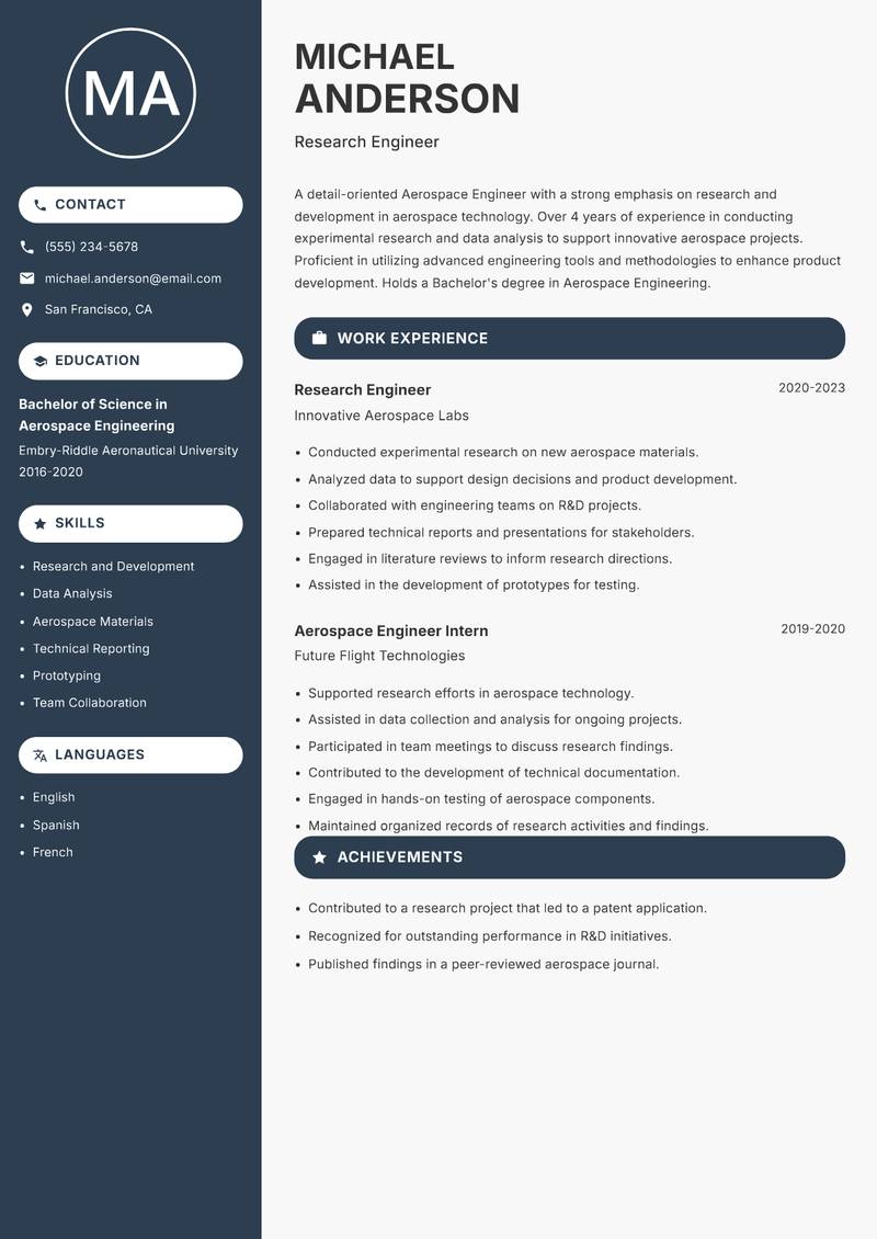 Aerospace Engineer resume sample — Research Engineer focus