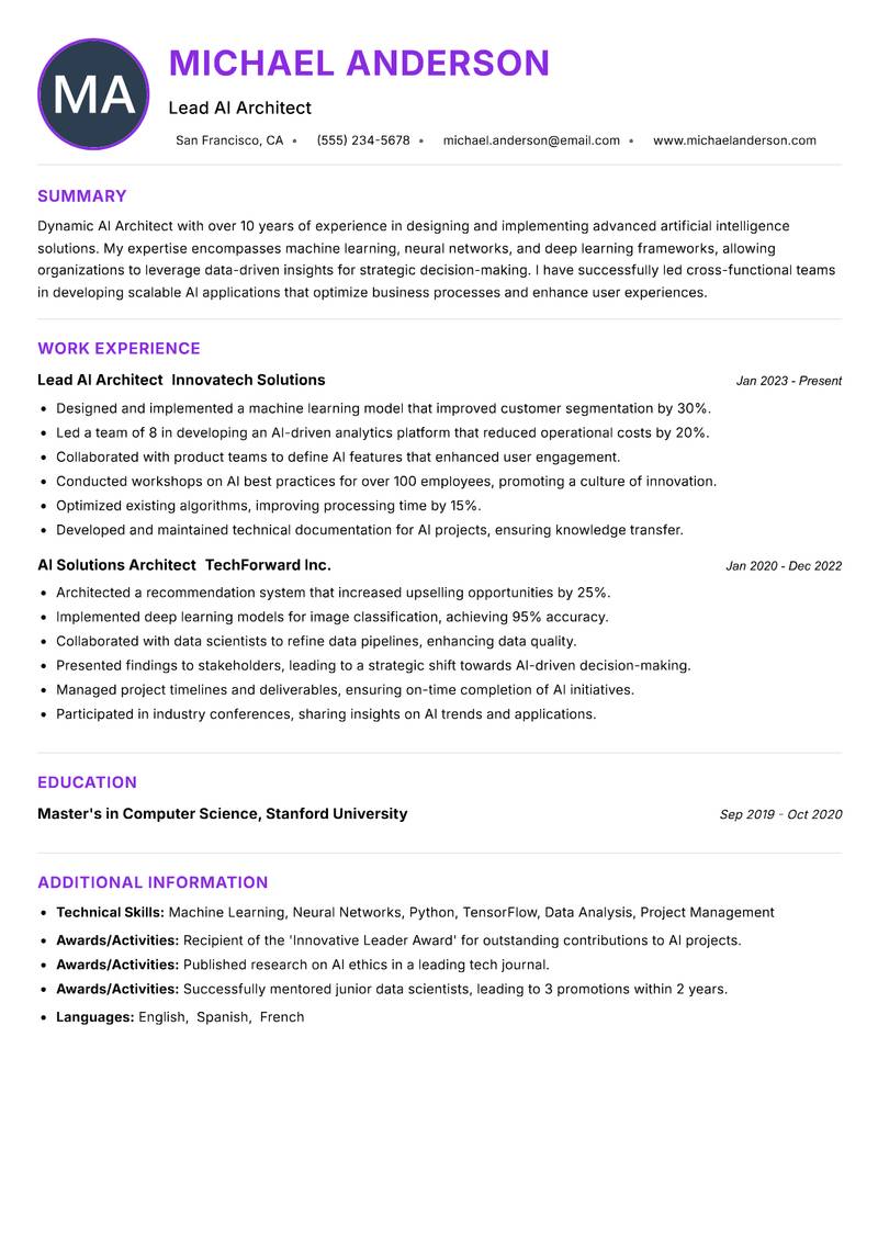 AI Architect resume example