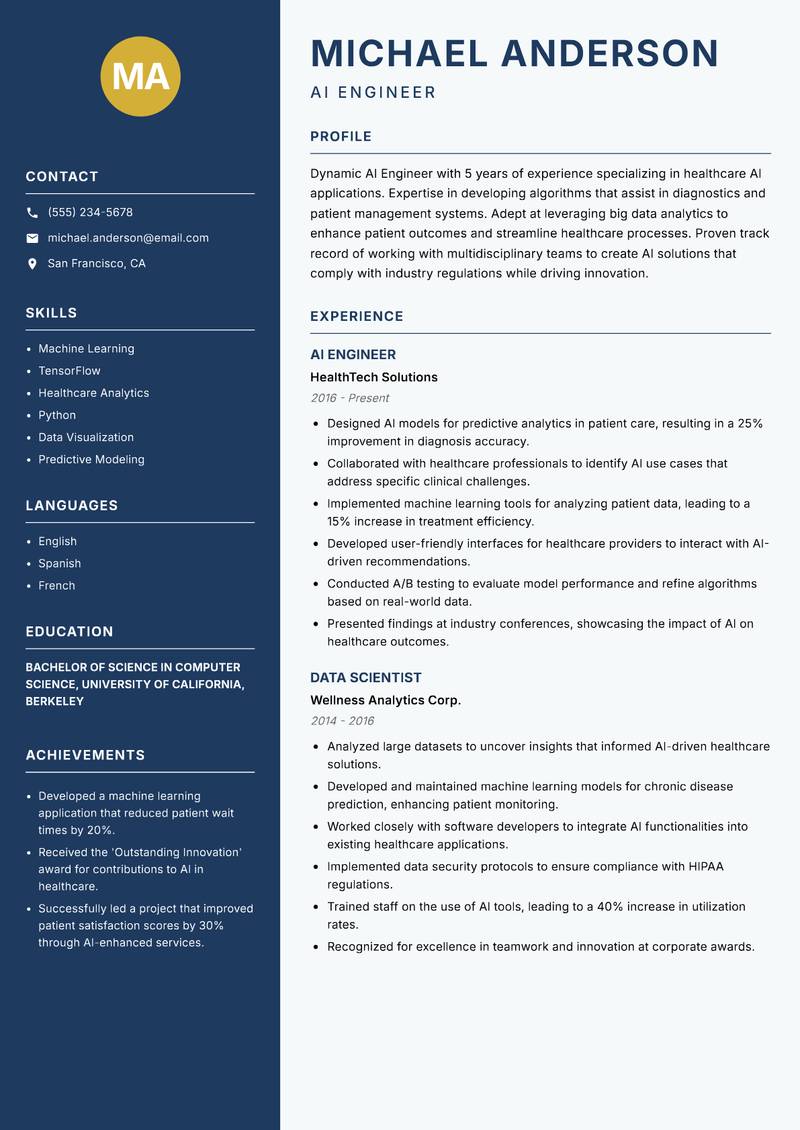 AI Engineer resume sample — AI Engineer focus