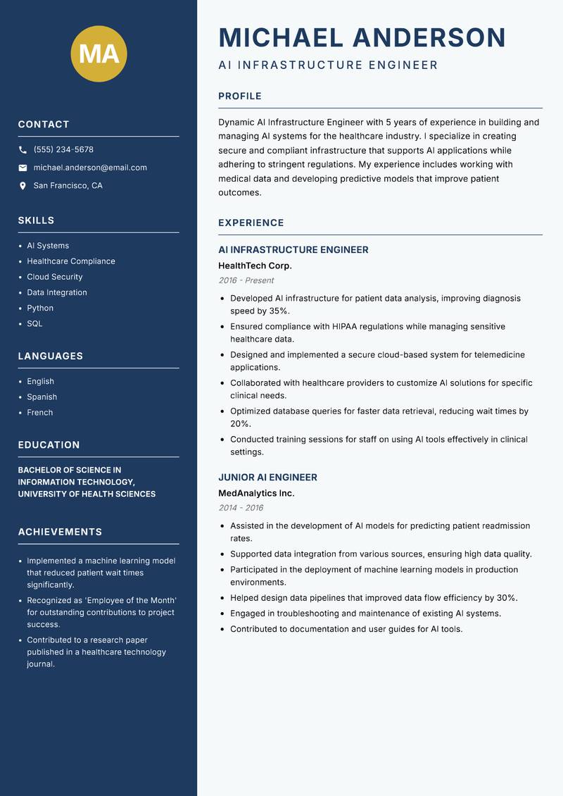 AI Infrastructure Engineer resume sample — AI Infrastructure Engineer focus