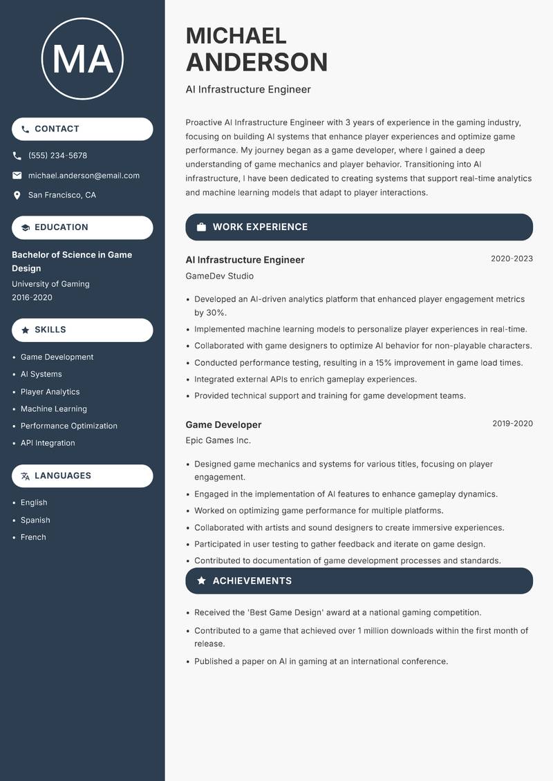 AI Infrastructure Engineer resume sample — AI Infrastructure Engineer focus