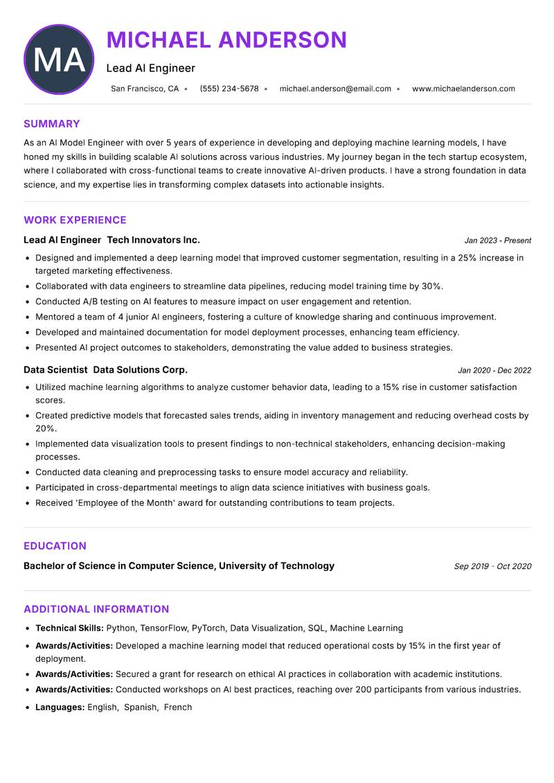 AI Model Engineer resume example