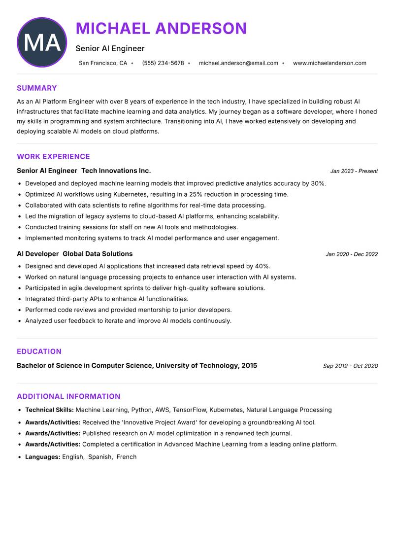 AI Platform Engineer resume example