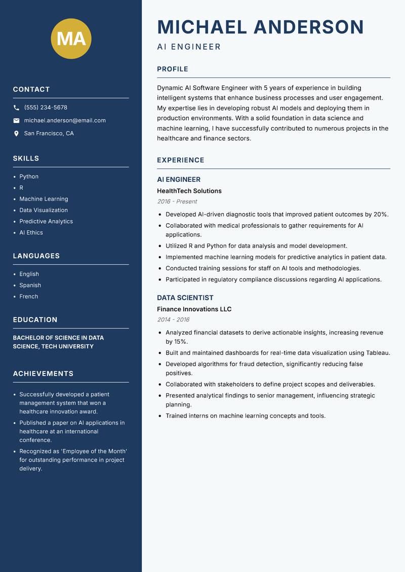 AI Software Engineer resume sample — AI Engineer focus