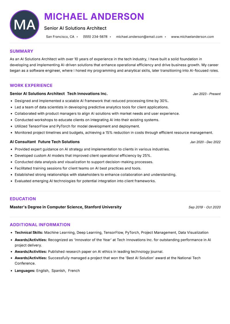 AI Solutions Architect resume example
