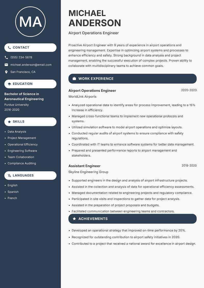 Airport Engineer resume sample — Airport Operations Engineer focus