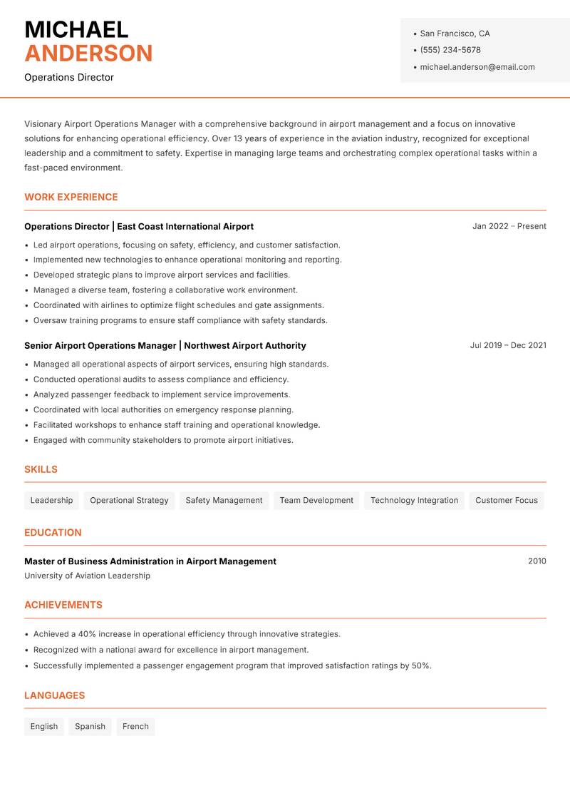 Airport Operations Manager resume sample — Operations Director focus