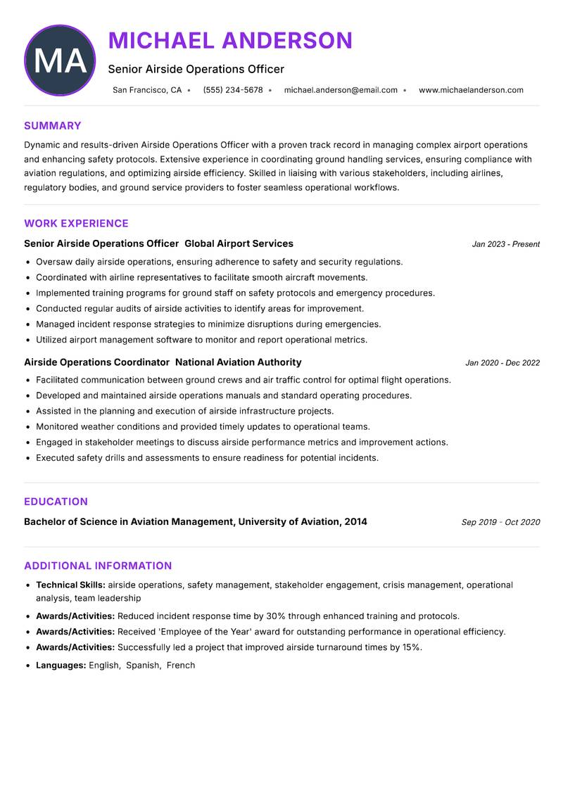 Airside Operations Officer resume example
