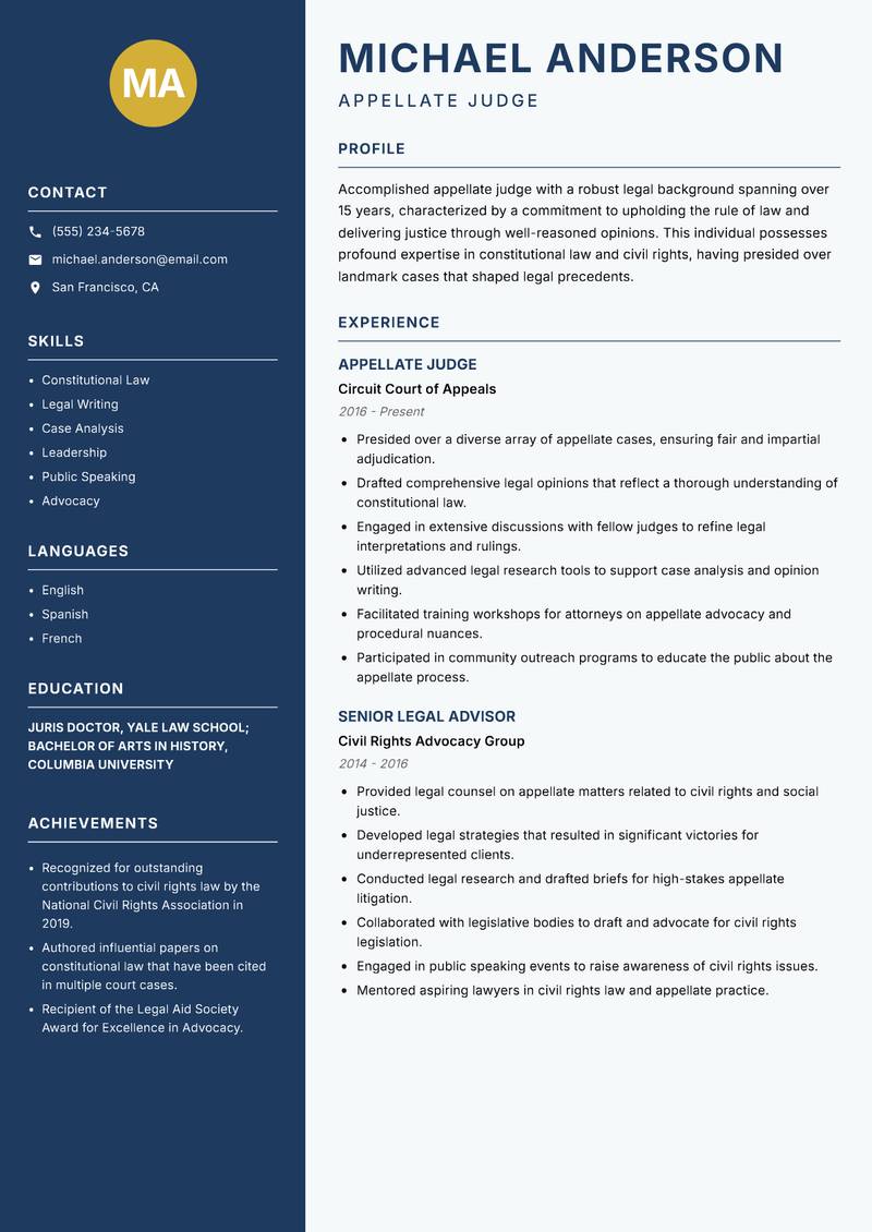 Appellate Judge resume sample — Appellate Judge focus
