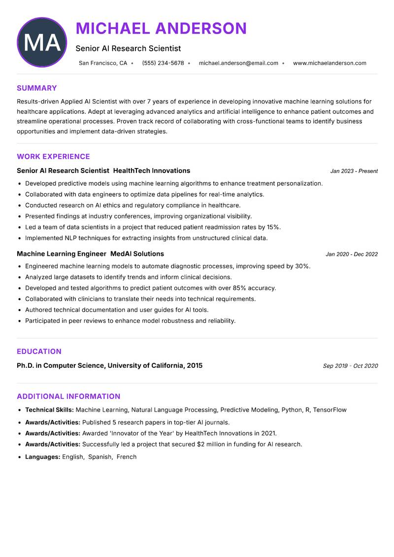 Applied AI Scientist resume example