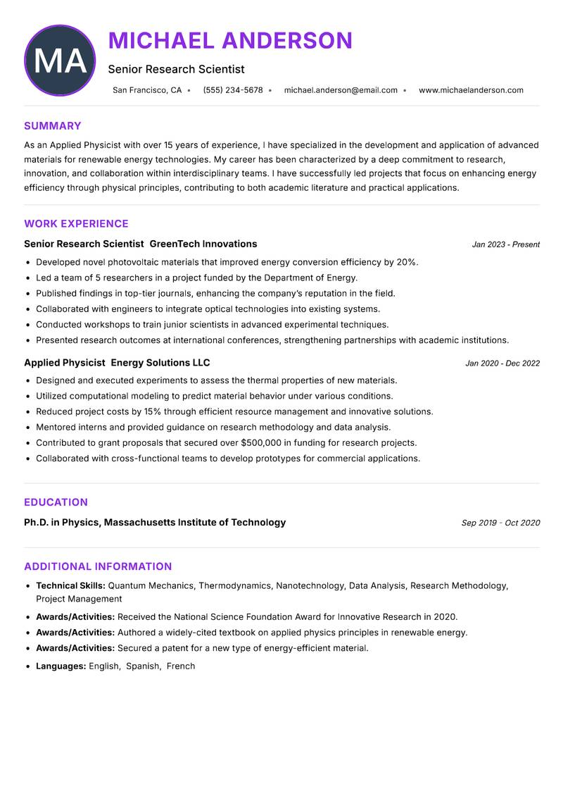 Applied Physicist resume example