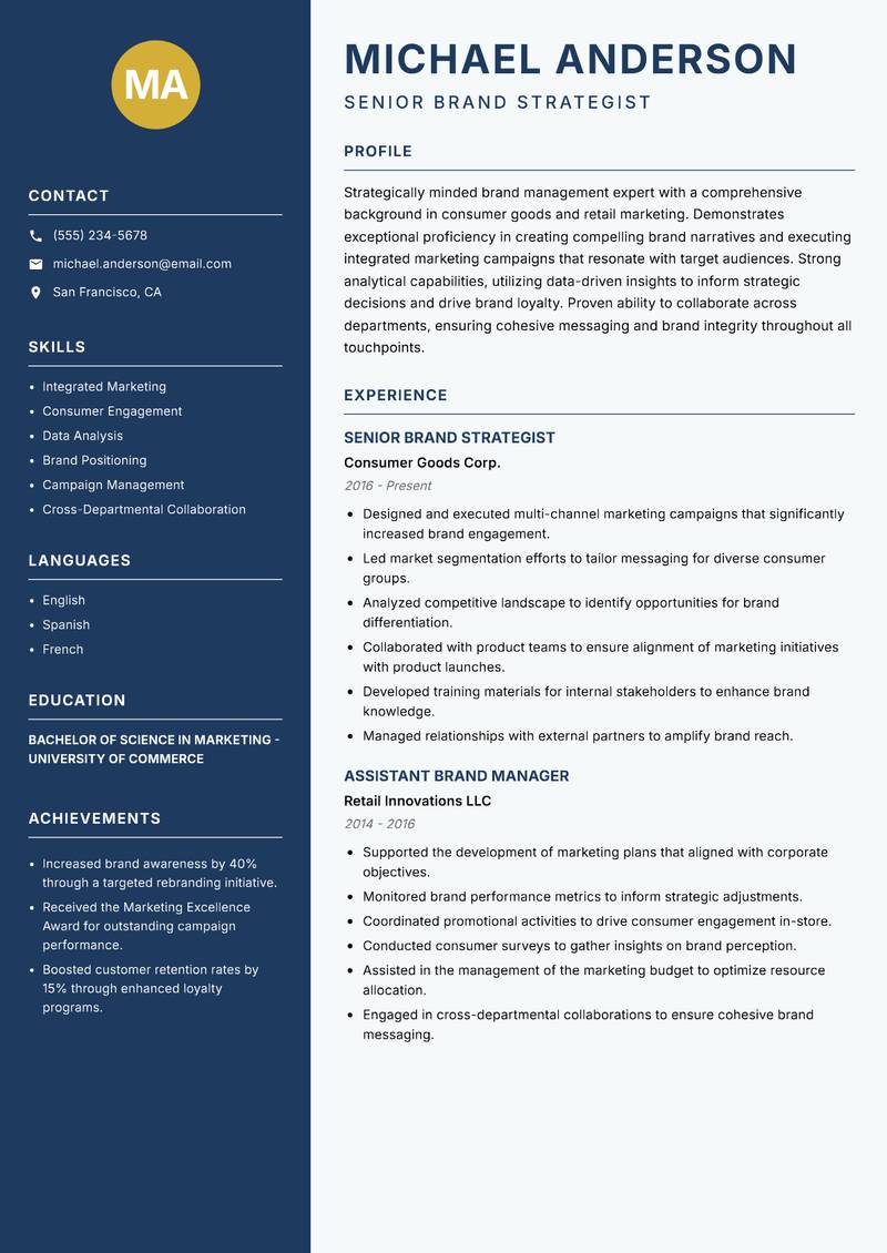 Assistant Brand Manager resume sample — Senior Brand Strategist focus