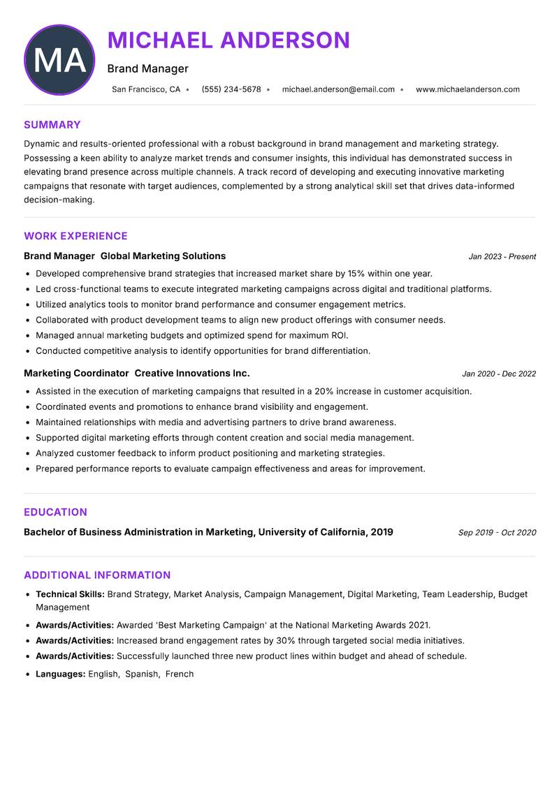 Associate Brand Manager resume example