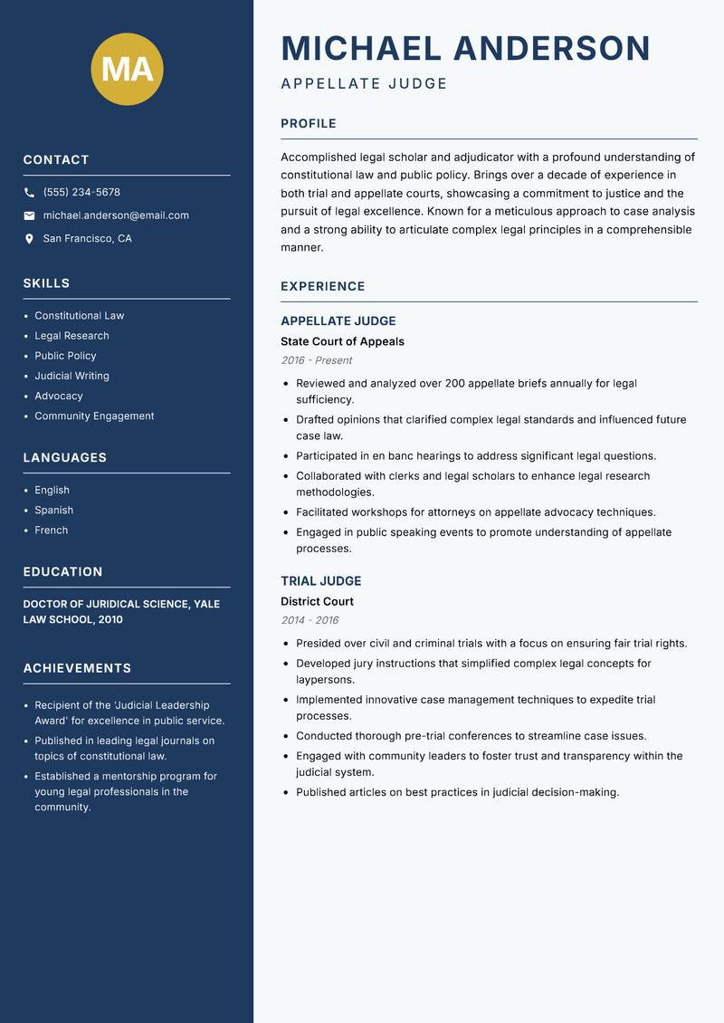 Associate Judge resume sample — Appellate Judge focus