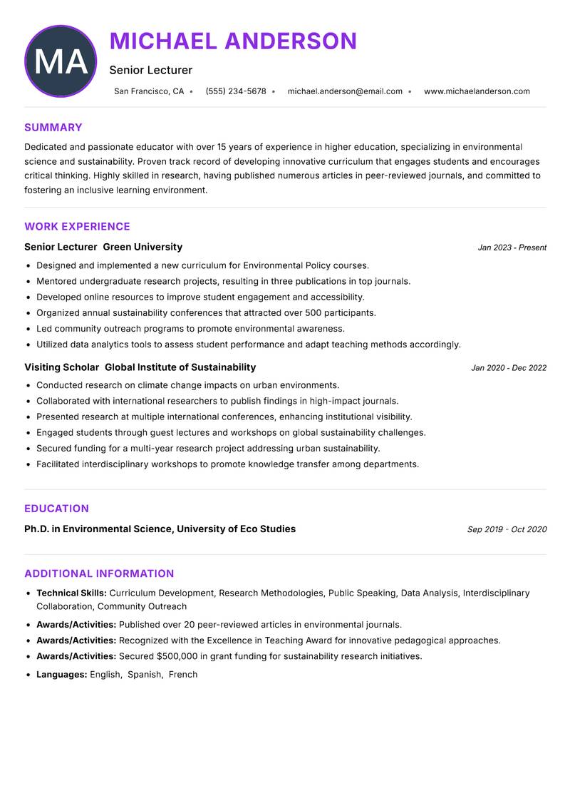 Associate Professor resume example