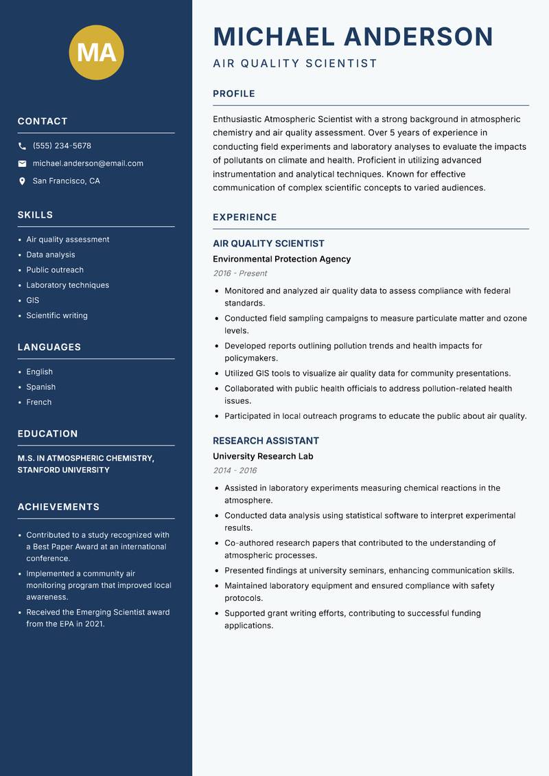 Atmospheric Scientist resume sample — Air Quality Scientist focus
