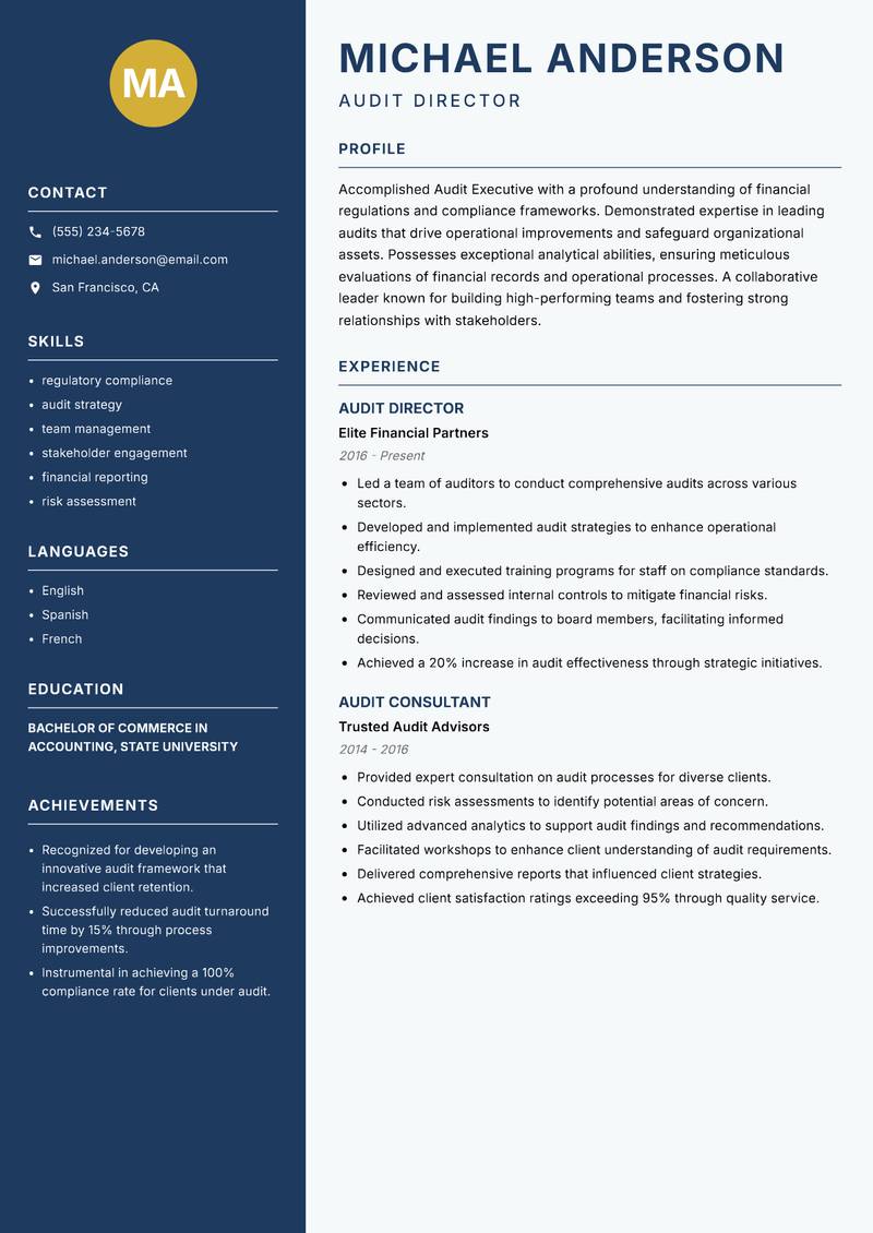 Audit Executive resume sample — Audit Director focus