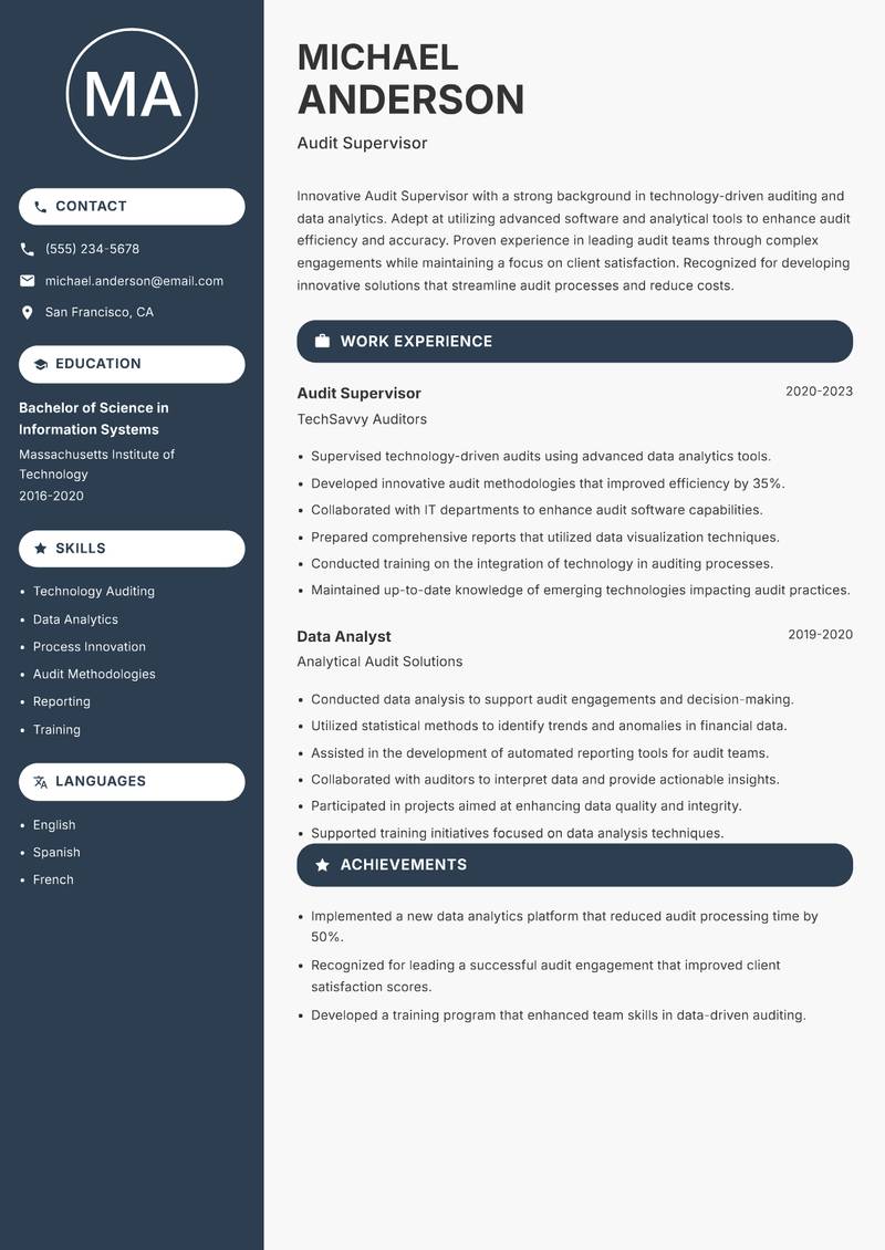 Audit Supervisor resume sample — Audit Supervisor focus