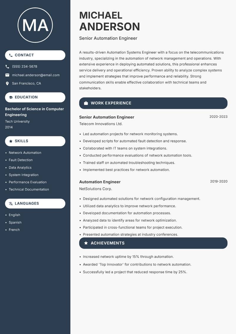 Automation Systems Engineer resume sample — Senior Automation Engineer focus