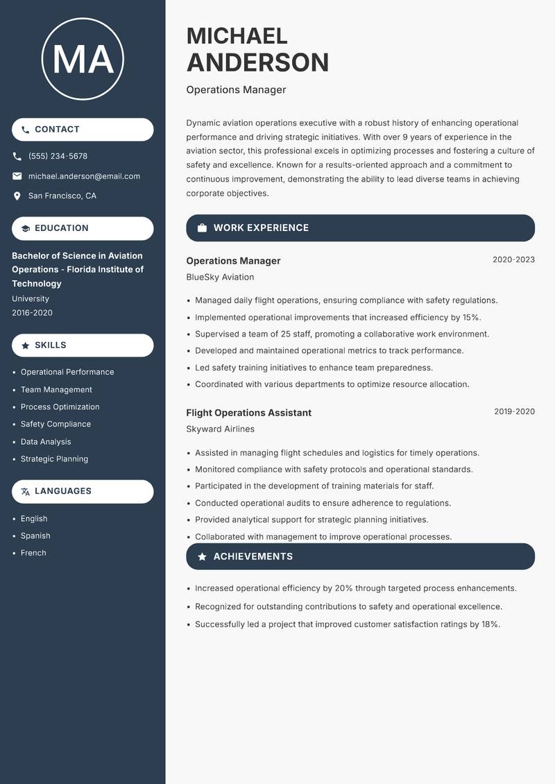 Aviation Operations Executive resume sample — Operations Manager focus