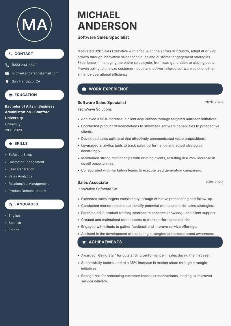 B2B Sales Executive resume sample — Software Sales Specialist focus