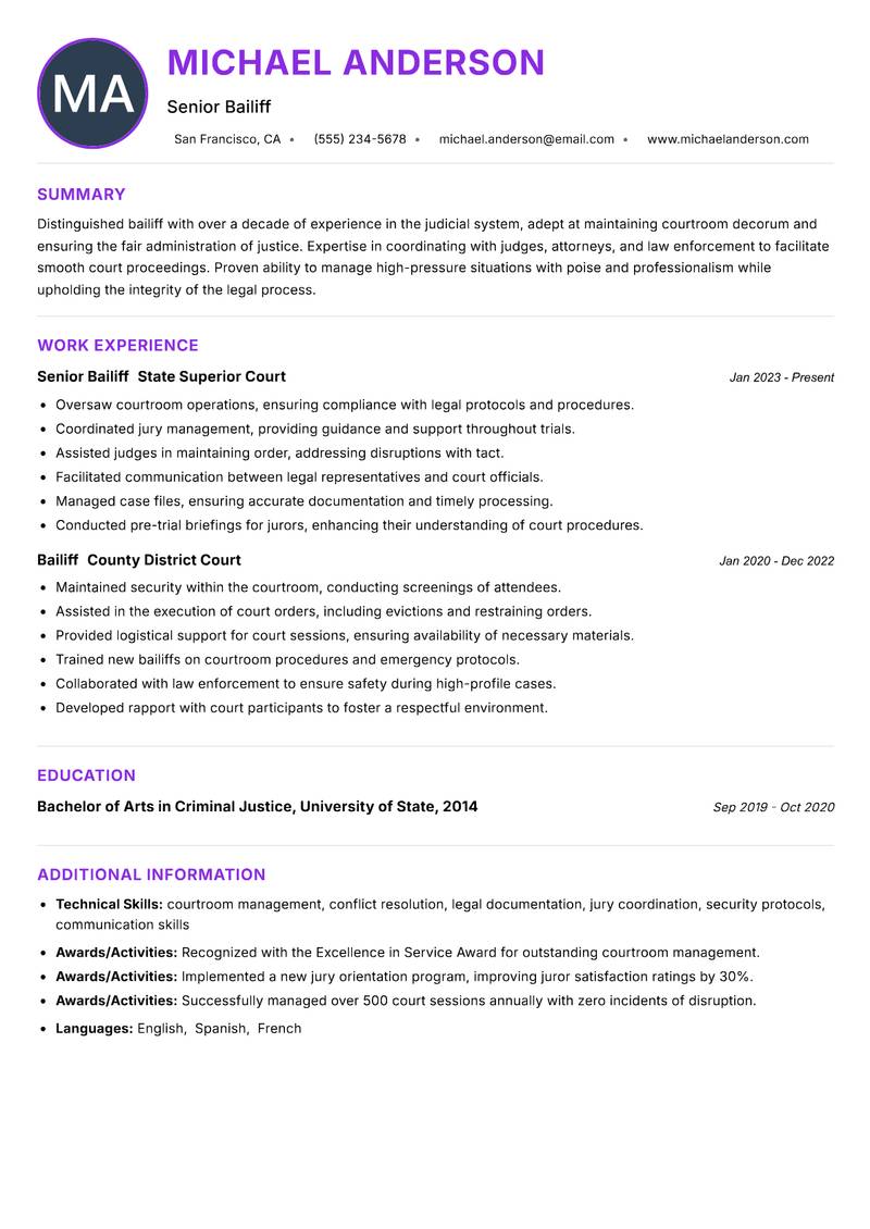 Bailiff resume example