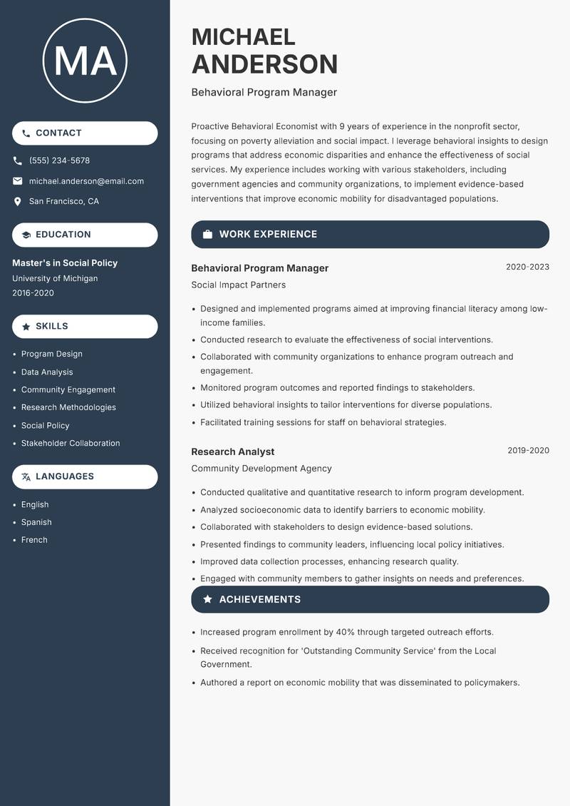 Behavioral Economist resume sample — Behavioral Program Manager focus