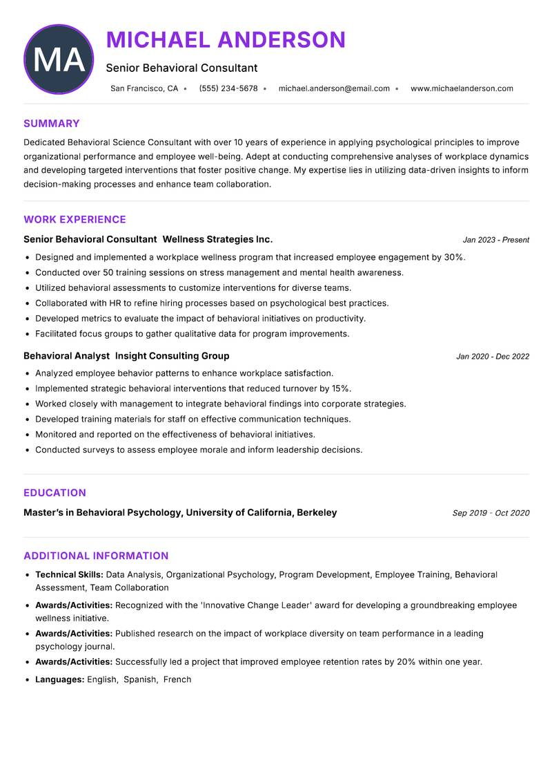 Behavioral Science Consultant resume example