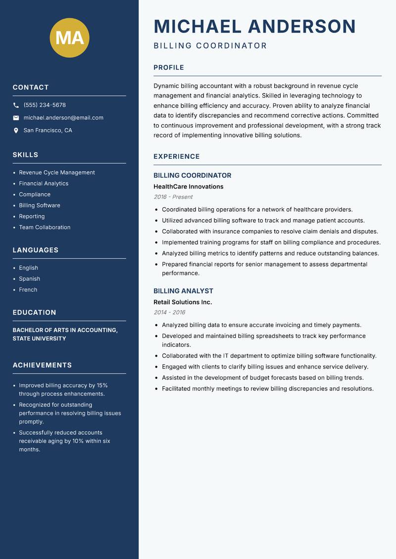 Billing Accountant resume sample — Billing Coordinator focus