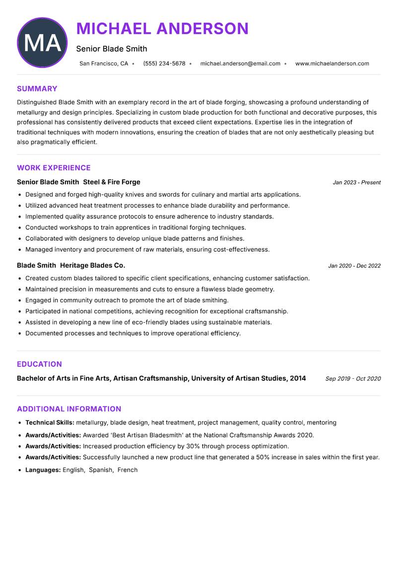 Blade Smith resume example