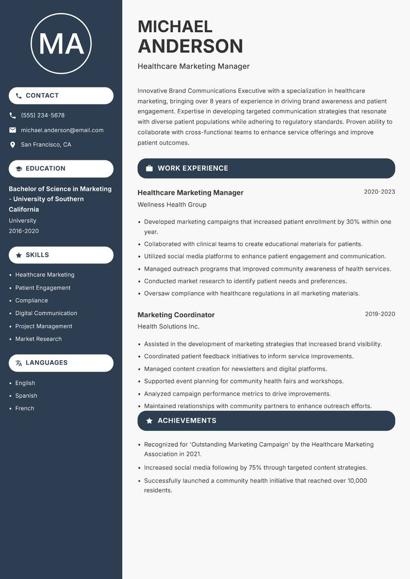 Brand Communications Executive resume sample — Healthcare Marketing Manager focus