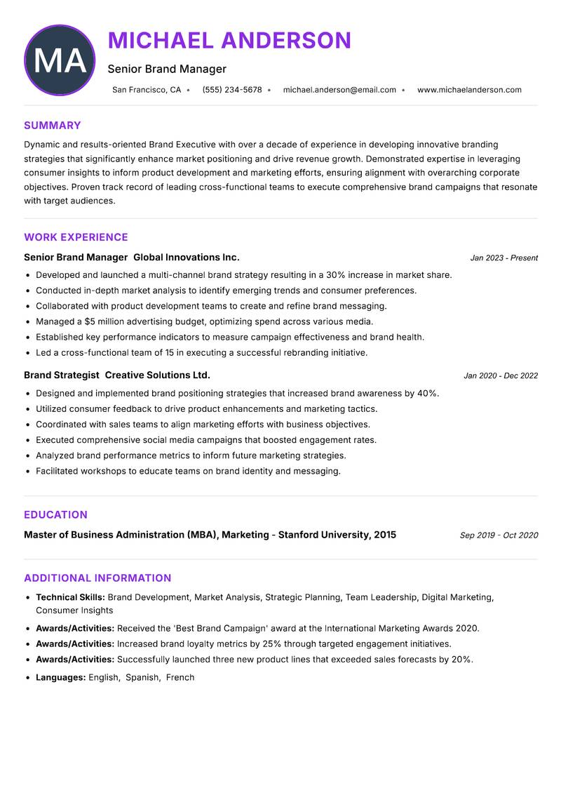 Brand Executive resume example