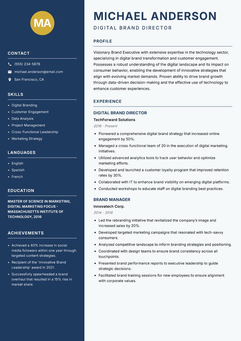 Brand Executive resume sample — Digital Brand Director focus