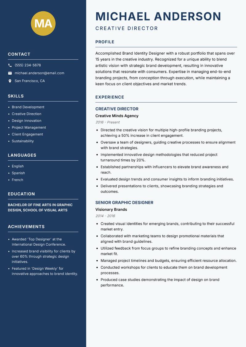 Brand Identity Designer resume sample — Creative Director focus