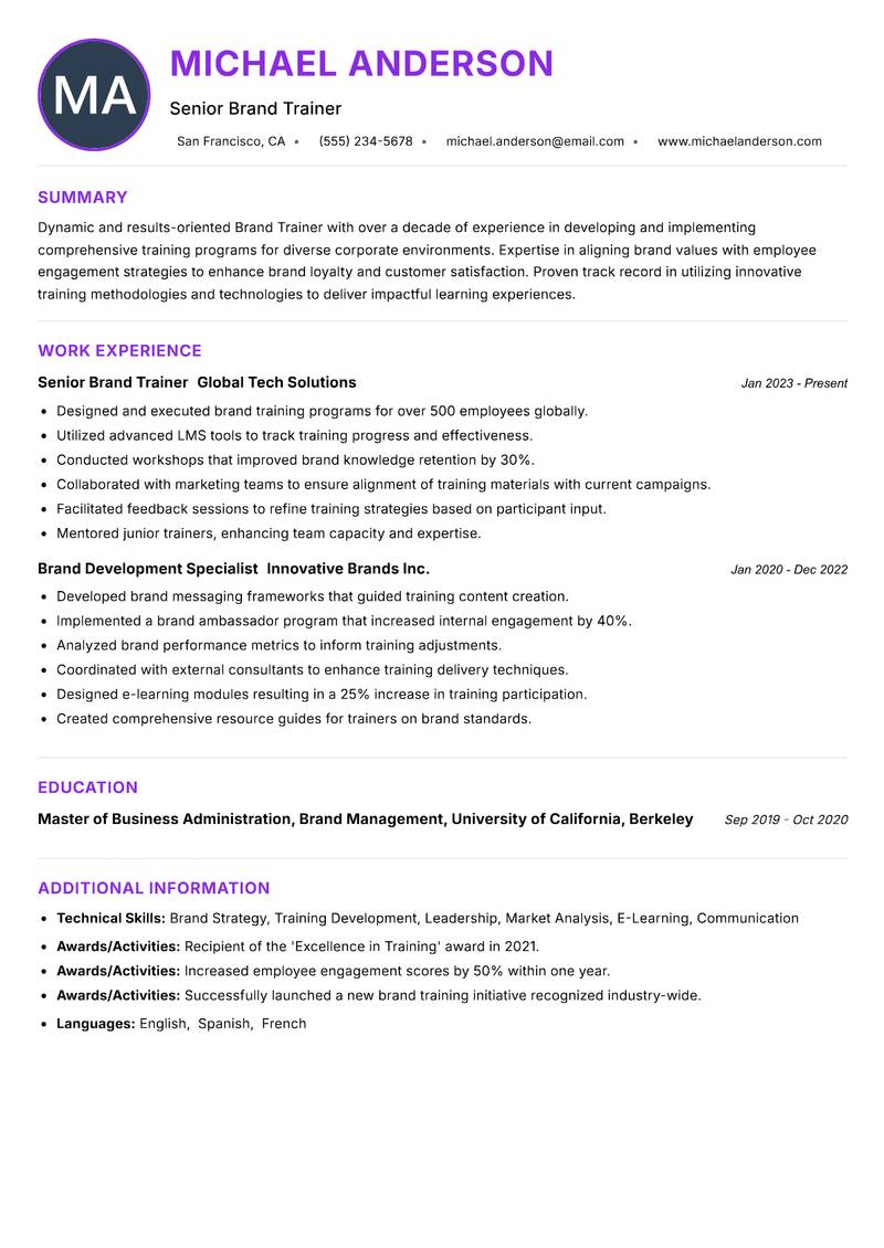 Brand Trainer resume example