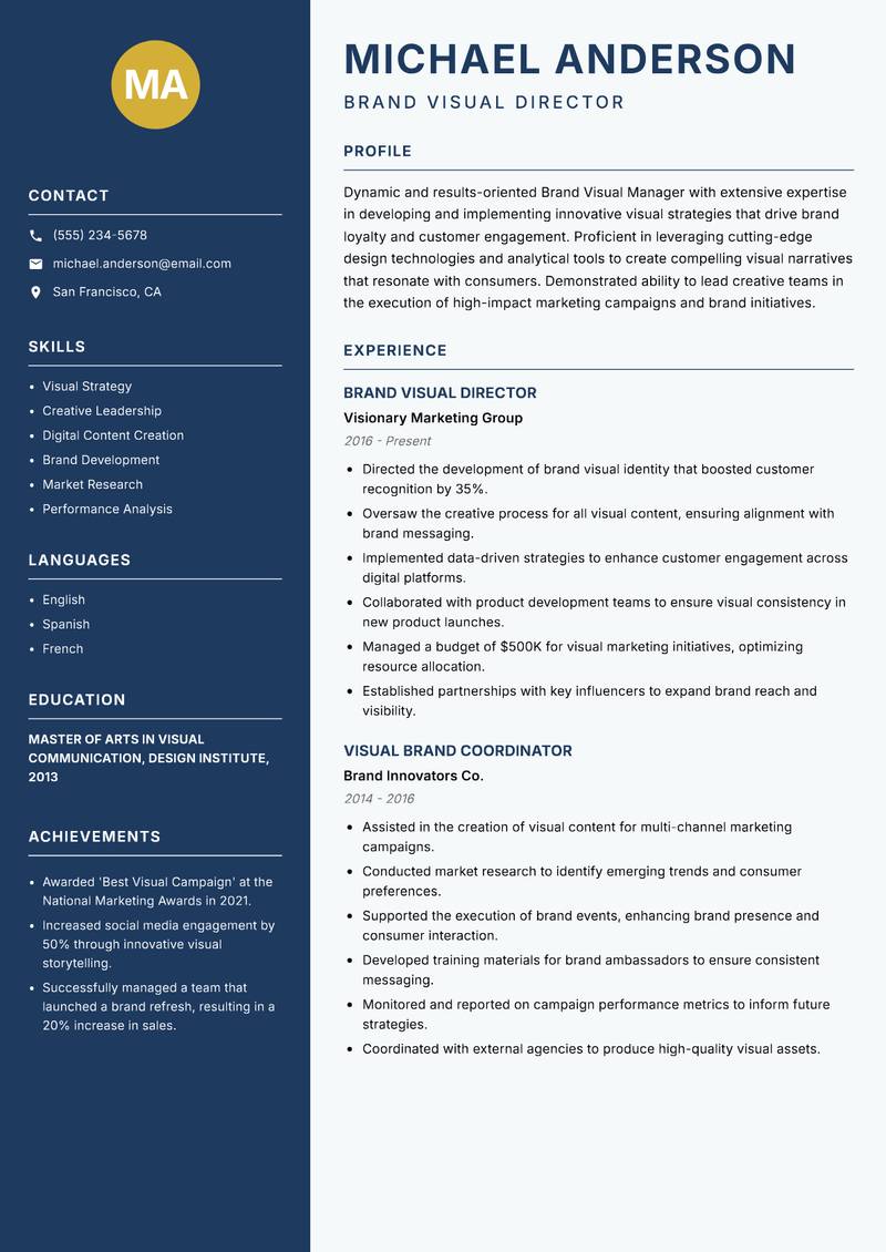 Brand Visual Manager resume sample — Brand Visual Director focus