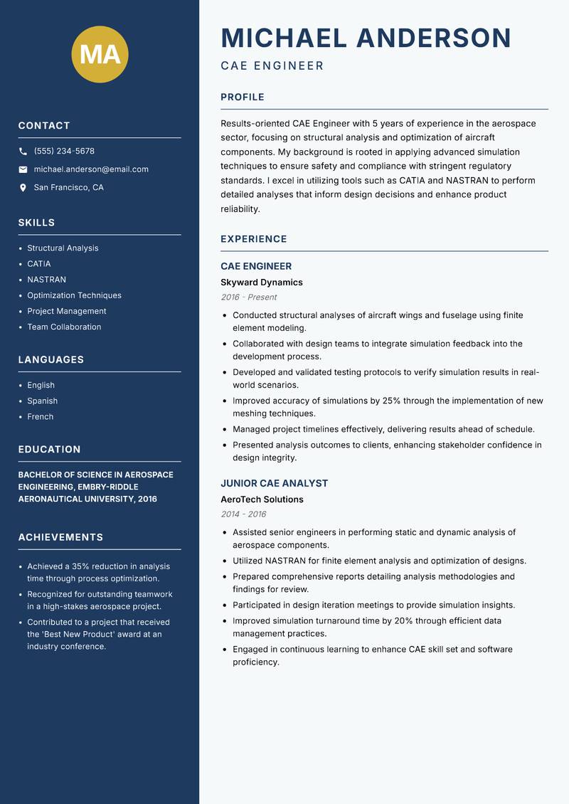 CAE Engineer resume sample — CAE Engineer focus
