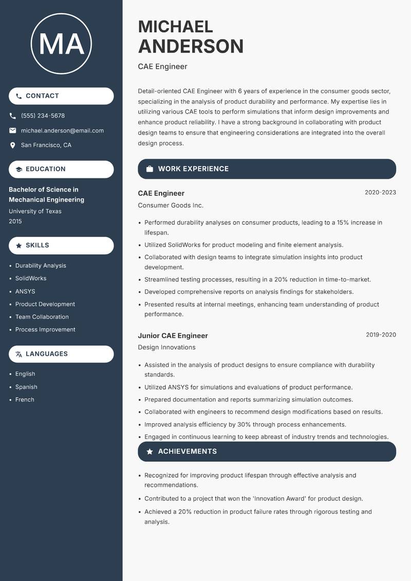 CAE Engineer resume sample — CAE Engineer focus