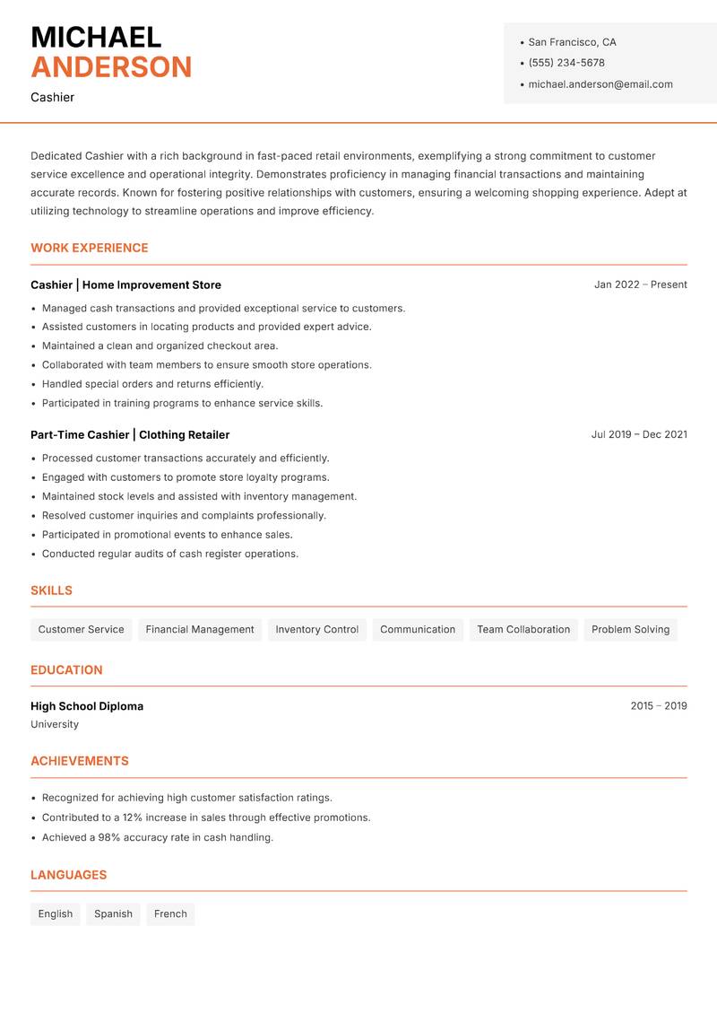 Cashier resume sample — Cashier focus