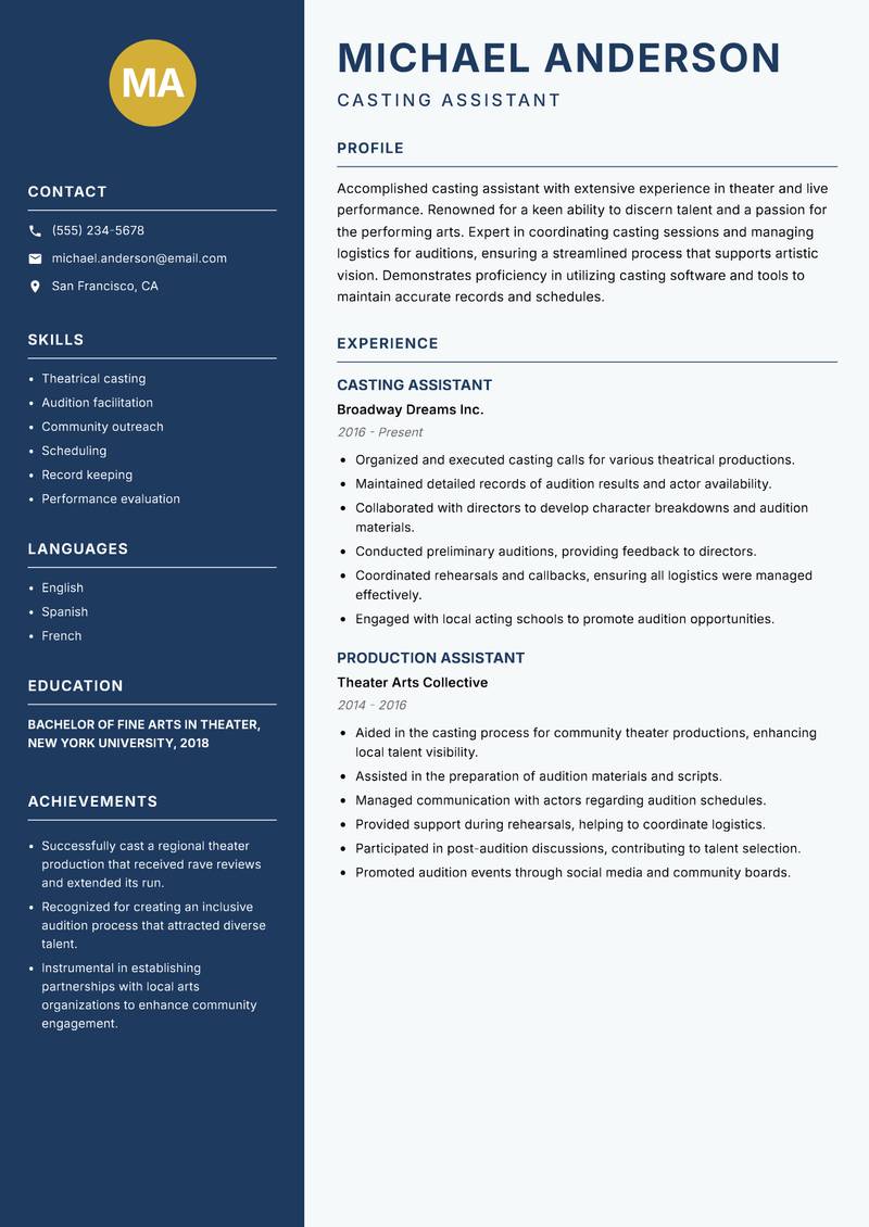 Casting Assistant resume sample — Casting Assistant focus