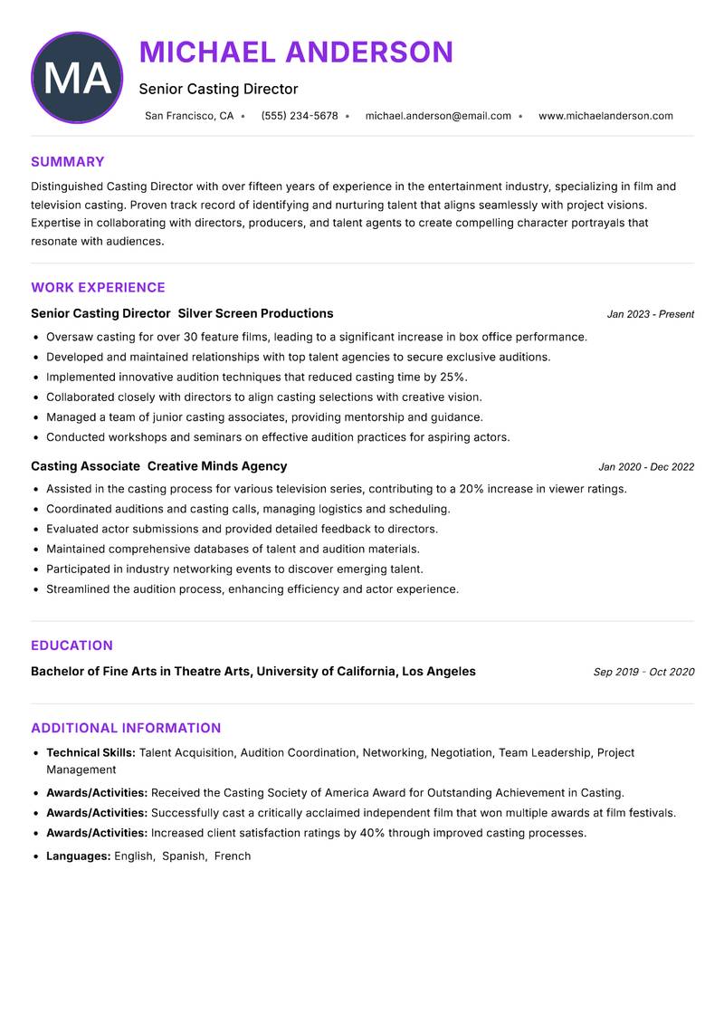 Casting Director resume example