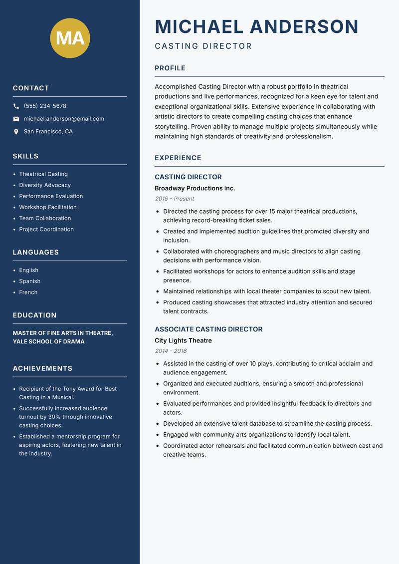 Casting Director resume sample — Casting Director focus