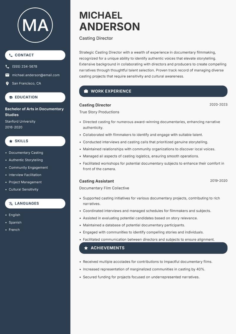 Casting Director resume sample — Casting Director focus