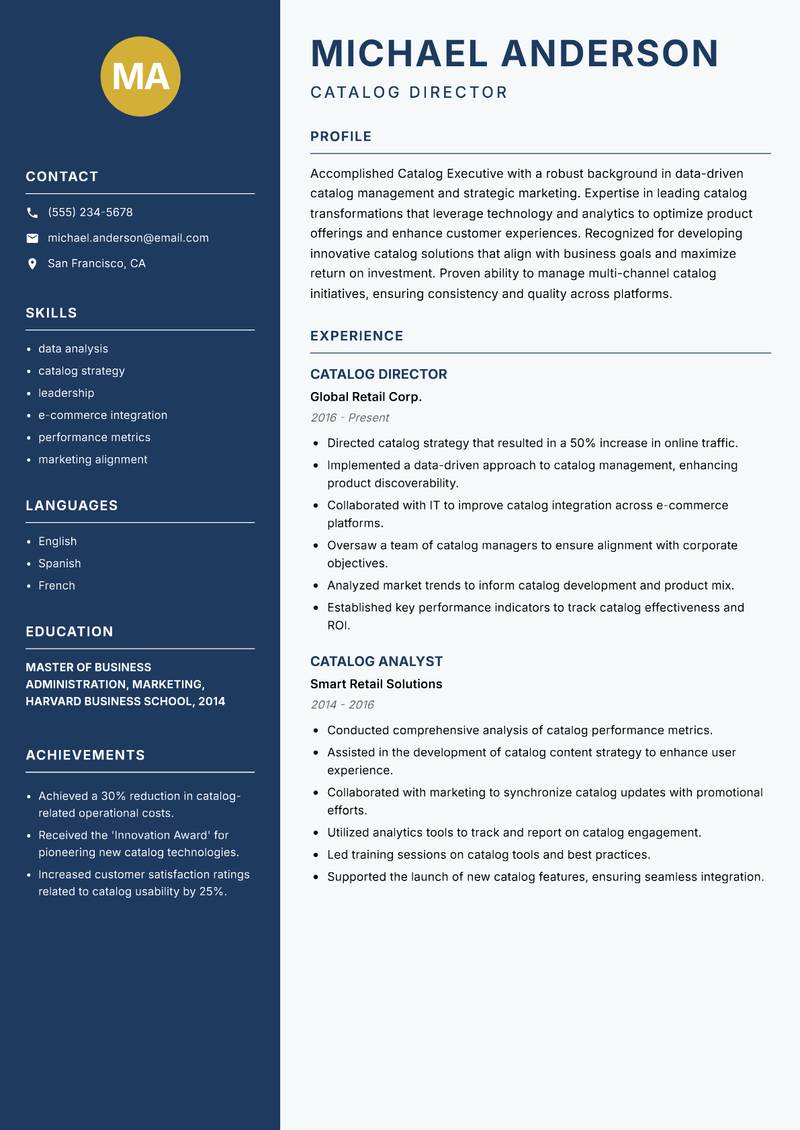 Catalog Executive resume sample — Catalog Director focus