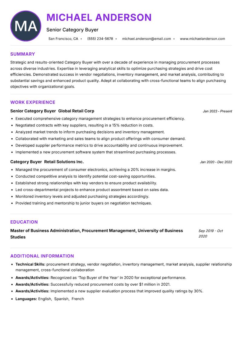 Category Buyer resume example